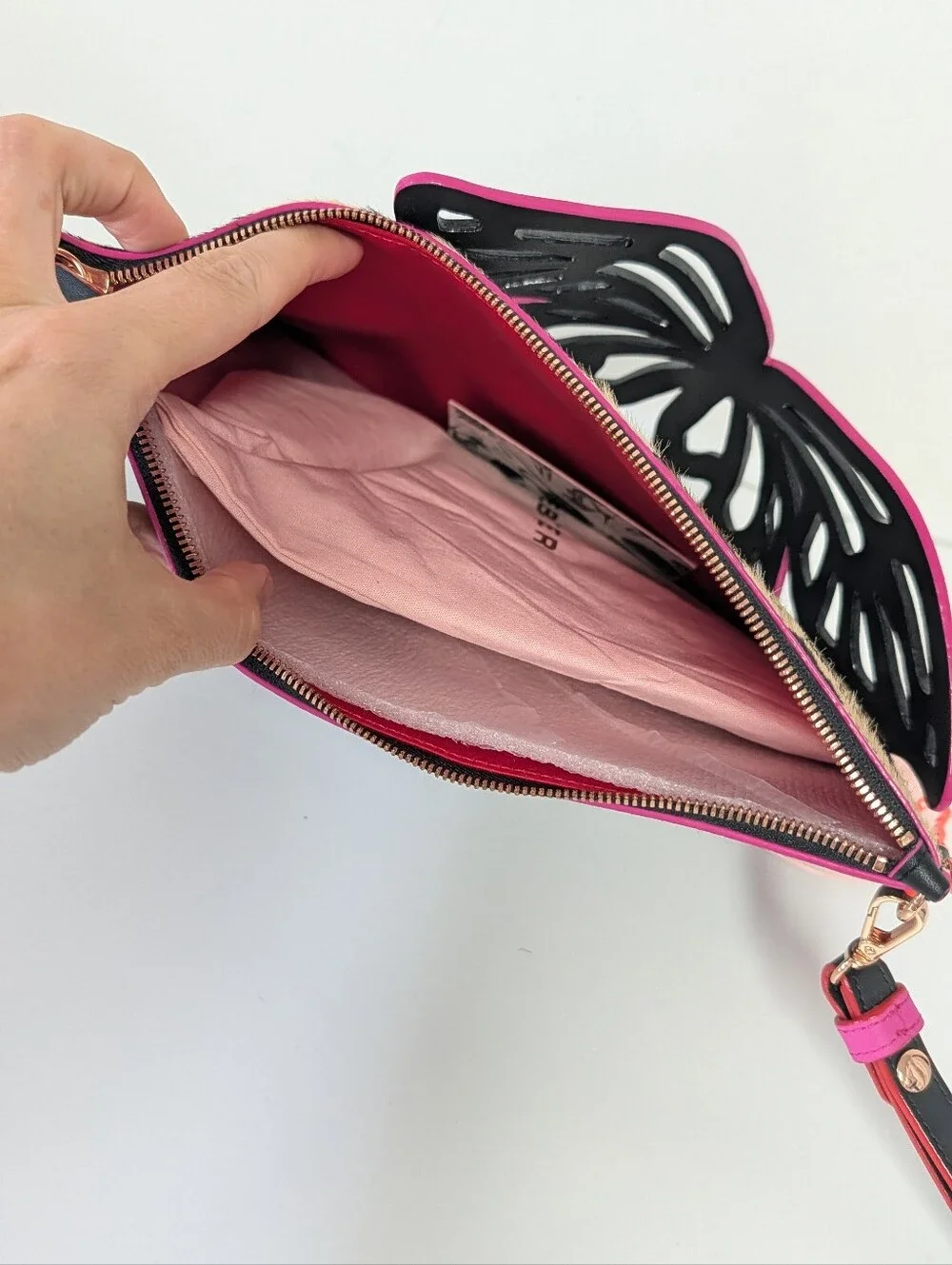NWT Sophia Webster Flossy Leopard Fuchsia butterfly clutch